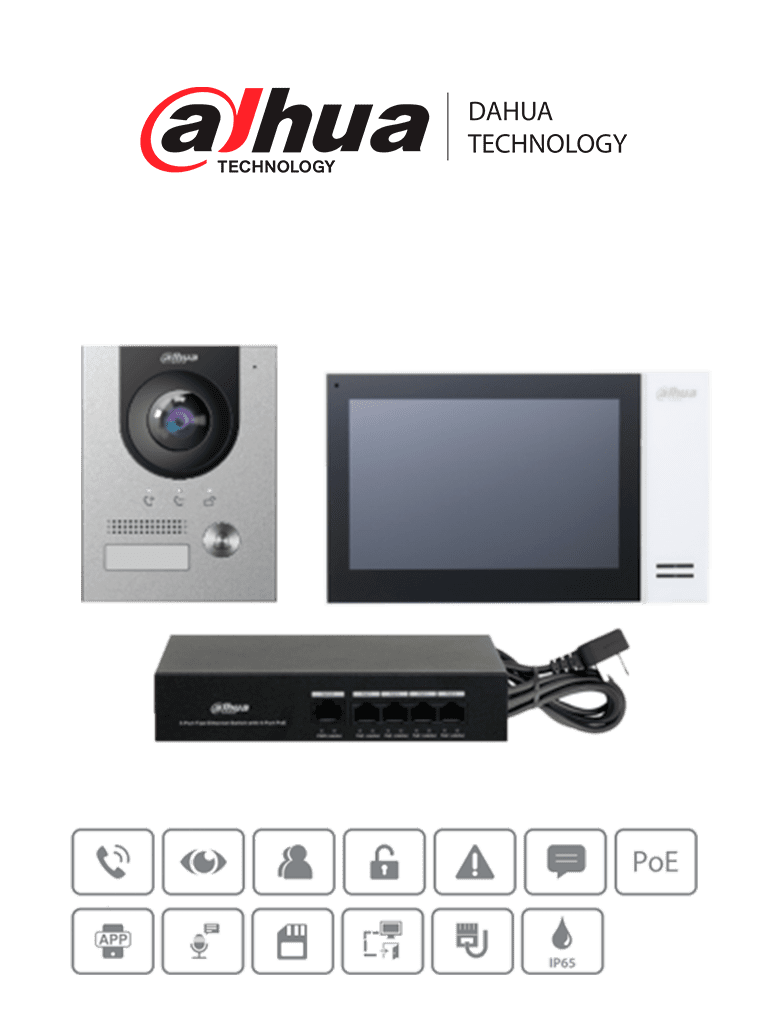 DAHUA KTP01L(S) - Kit de Videoportero IP con Frente de Calle Metalico,  Monitor y Switch PoE/ Monitor de 7 Pulgadas Touch/ Ranura SD/ Frente de  Calle