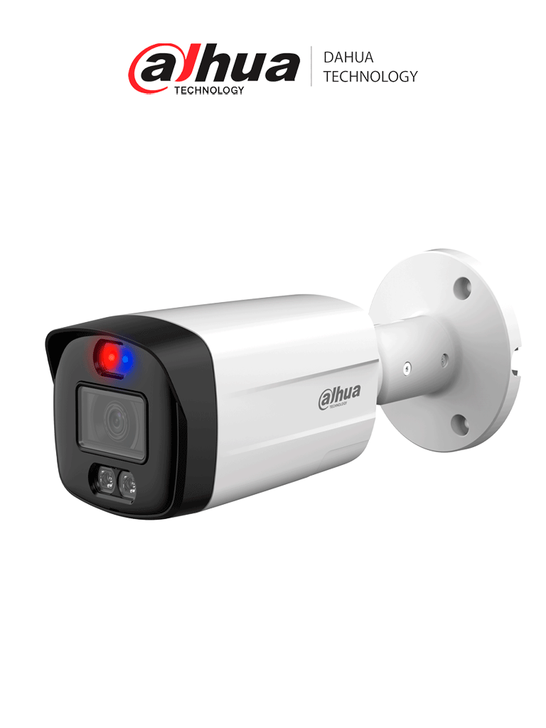 DAHUA HAC-ME1809TH-A-PV-S2 - Cámara Bullet TiOC 4k/ Disuasión Activa/ Full Color/ Estrobo Azul y Rojo/ Lente de 3.6mm/ Luz de 40 Mts/ Micrófono Integrado/ 1 Salida de Alarma/ Soporta: CVI/TVI/AHD/ IP67/ 
