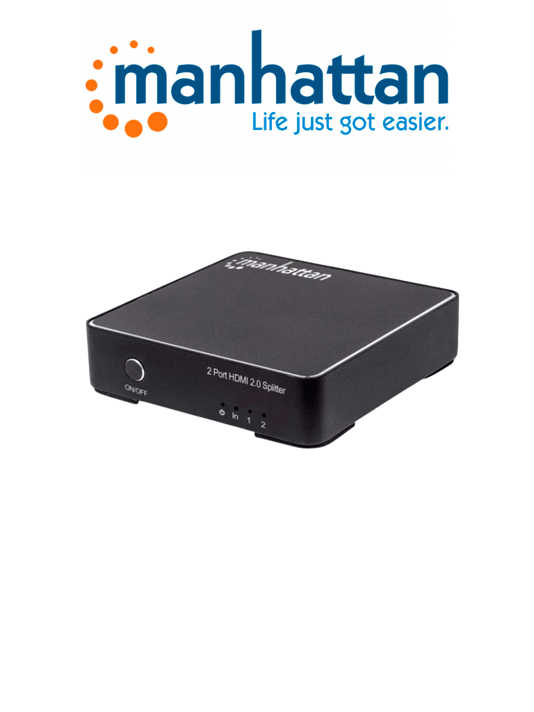MANHATTAN 207591 - Splitter HDMI 4K de 2 puertos 4K@60Hz, alimentación CA, HDCP 2.2 (Sobre Pedido)