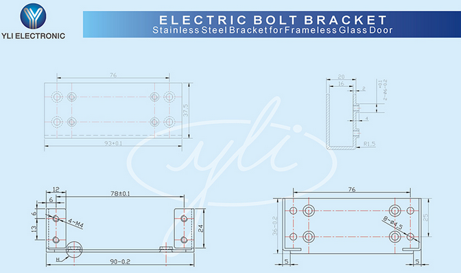 YLI BBK600 - Soporte especial para cerraduras de perno modelo YB300 para Instalación en puertas de vidrio / Aluminio - Imagen 5