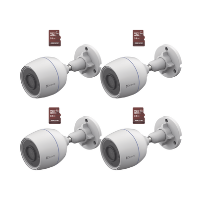 Kit de Camaras WiFi, Incluye 4 Piezas CS-H3C y 4 Piezas HS-TF-E1/32G  / Detección de Movimiento 