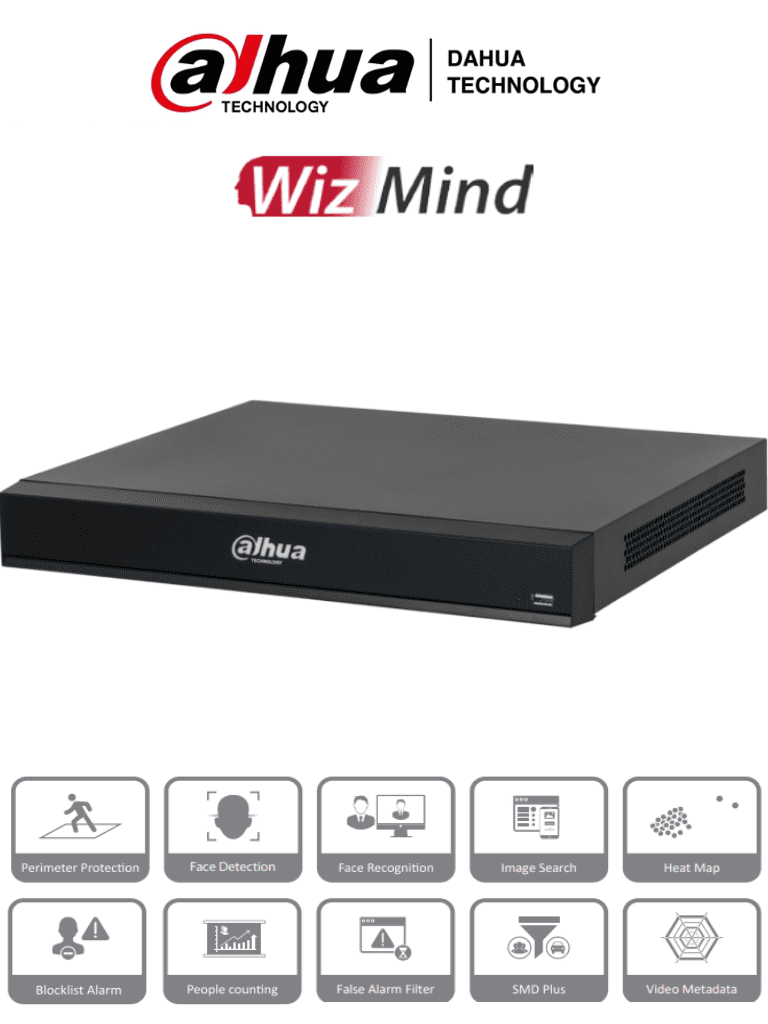 DAHUA DHI-NVR5216-8P-I/L - NVR de 16 Canales 4k/ WizMind/ 8 Puertos PoE/ H.265+/ 4 Canales de Reconocimiento Facial/ 20 Bases de Datos de Rostros/ 2 Bahías de Discos Duros/ Rendimiento de 320 Mbps/ 4&2 E&S de Alarmas 