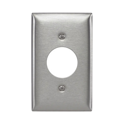 Placa para Receptáculo Sencillo de 15 y 20 A de Entrada Recta y  para Receptáculo de 15 A de Media Vuelta/ 1.4" (35.56 mm) / Acero Inoxidable.