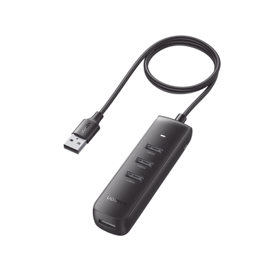 HUB USB-A Multipuertos / 4 Puertos USB 3.0 (5Gbps) / Cable de 1 Metro / Indicador Led / Ideal para Transferencia de Datos / Entrada Tipo C para alimentar equipos de mayor consumo como discos duros / Color Negro / 4 en 1.
