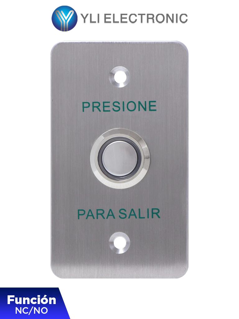 YLI PBK814BLED - Botón de Salida Mecánico, Indicador LED (Azul), Acero Inoxidable, 12 VCC, Función NC/NO #HD5