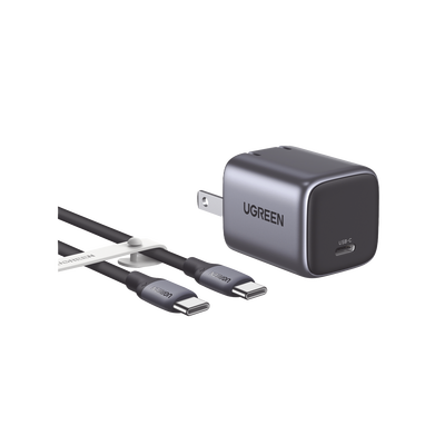 Combo Cargador Nexode Mini 30W PD GaN Tech + Cable USB-C 60W | Tecnología Inteligente | Carga Rápida | Carcasa Ignifuga | Cable de 1 Metro | Carcasa de Aluminio | Nylon Trenzado. 