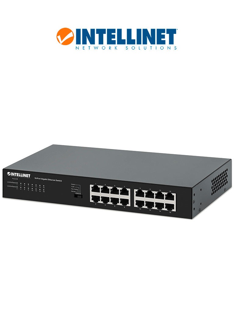 INTELLINET 561815 - Switch Gigabit Ethernet de 16 puertos RJ45 (10/100/1000 Mbps), Green Ethernet (IEEE 802.3az), para escritorio, incluye soportes opcionales para montaje en rack de 19