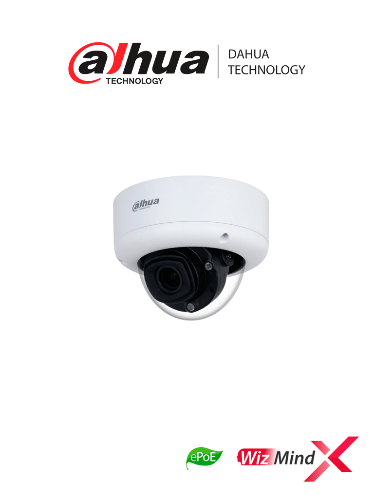 DAHUA DH-IPC-HDBW7842E1-Z-X - Camara IP Domo de 8 MP/ WizMind/ Lente Motorizado/ IR de 40 Metros/ Reconocimiento Facial/ Conteo de personas/ Audio bidireccional/ Deep Learning/ E&S de Alarma y Audio/ ePoE/ IK10