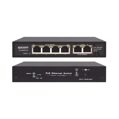 Switch PoE / 100 Metros PoE / 4 puertos 802.3af /at  10/100/1000 Mbps + 2 puerto uplink 