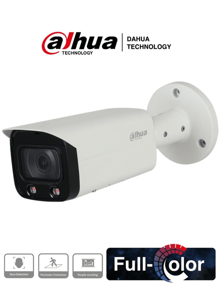 DAHUA IPC-HFW5442TN-AS-LED-0360B - Cámara IP Bullet Resolución de 4 MP/ Lente 3.6 mm/  ∢ 89°/ LED 20 mts/ IA WizMind/ Detección Facial/ Protección Perimetral/ Conteo de Personas/ FullColor/ PoE/ WDR 140dB/ H.265+/ IP67/ IK10/ E&S Alarma/ E&S Audio/ 