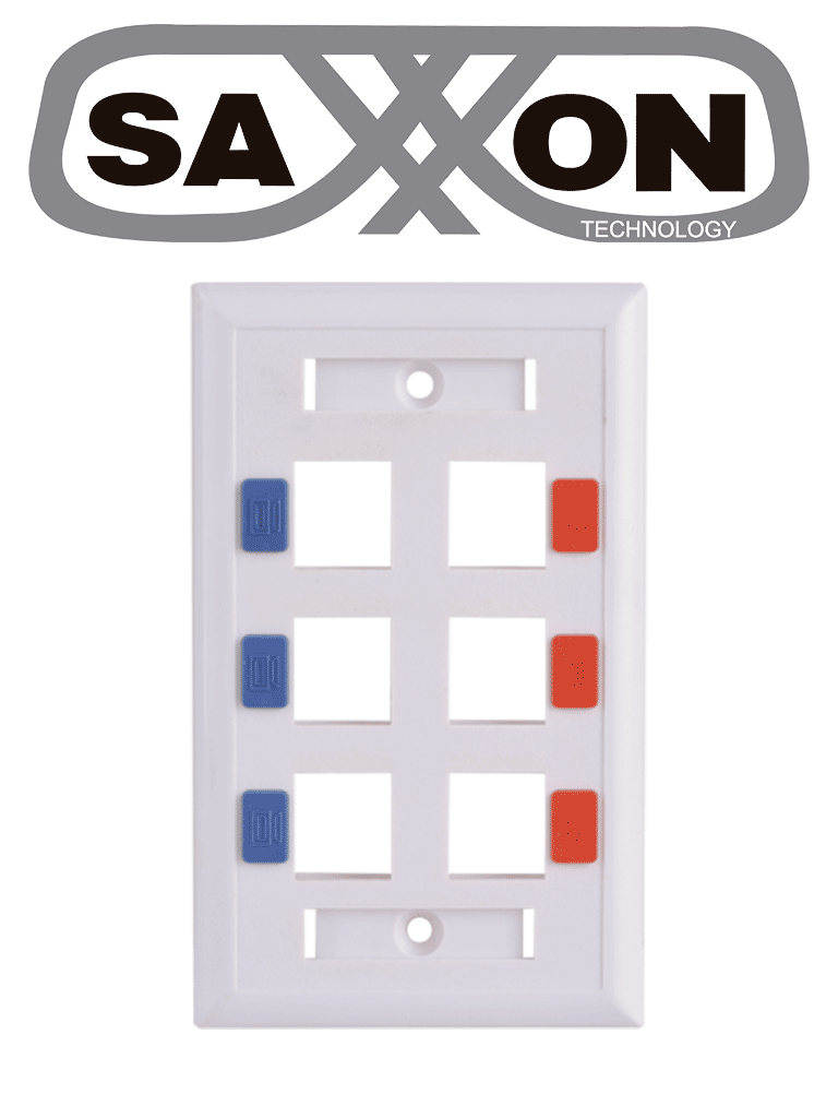 SAXXON A1756E - Placa de pared / Vertical / 6 Puertos tipo keystone / Color blanco / Con etiquetas #buenfinsaxxon