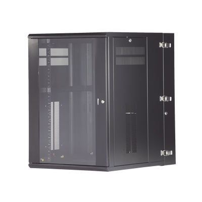 Gabinete PanZone de Montaje en Pared, de 19in, Puerta con Ventana de Seguridad, 18 UR, 762mm de Profundidad, Color Negro