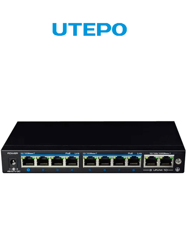 UTEPO UTP3SW08TP120A1 - Switch PoE de 10 puertos: 8 PoE 10/100 Mbps, 2 puertos uplink 10/100/1000 Mbps, estándar 802.3af/at, PoE 120W totales, hasta 250m en modo CCTV, no administrable #OfertasRedes #SUCURSALES