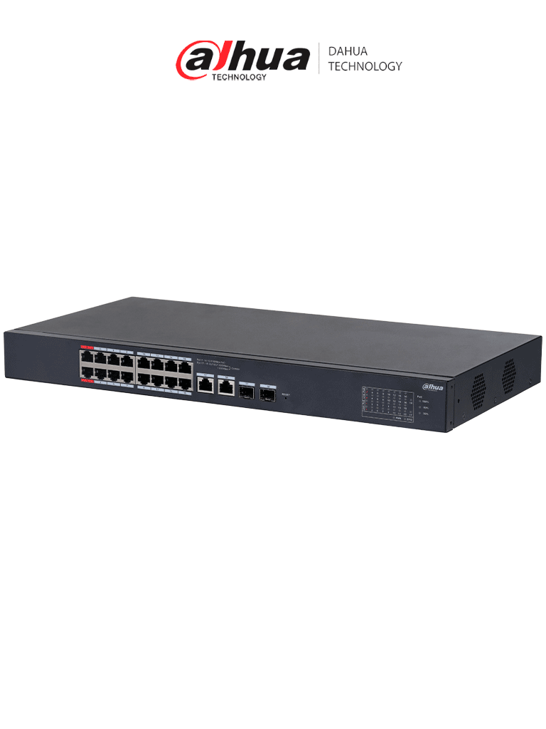 DAHUA CS4218-16ET-135 - Switch PoE de 18 Puertos/ 16 Puertos Poe 10/100/ 2 Puertos Uplink 10/100/1000 + 2 Puertos SFP/ 135 Watts Totales/ Administrable en la Nube por DoLynk Care/ PoE Hasta 250 Metros/ Carcasa Metalica/ Switching 7.2 Gbps #REM #MCI2 #RMM