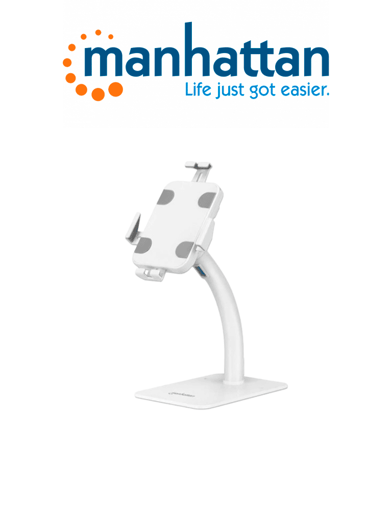 MANHATTAN 406352 - Soporte antirrobo para Tablet y iPad / Soporte universal para tabletas de 7,9" a 11", para escritorio, con rotación de 360°, inclinación de +20° a -110°, blanco ( Sobre Pedido)