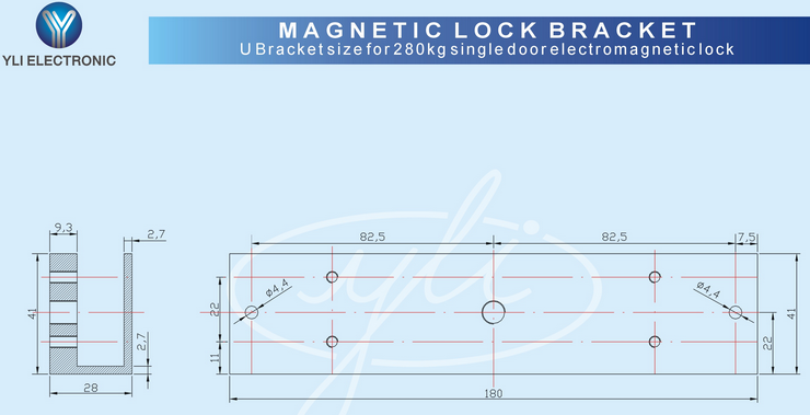 YLI MBK280UL - Soporte de Fijación tipo U para Puerta de Vidrio sin Marco / Compatible con Cerradura Magnética YM280NLED - Imagen 3