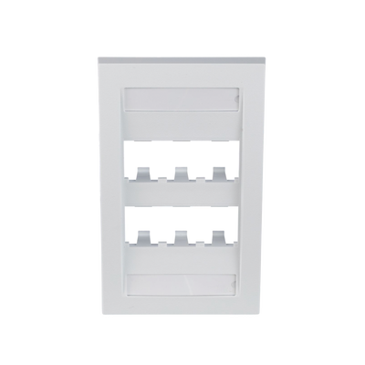 Placa de Pared Vertical Ejecutiva, Salida Para 6 Puertos Mini-Com, Con Espacios Para Etiquetas, Color Blanco