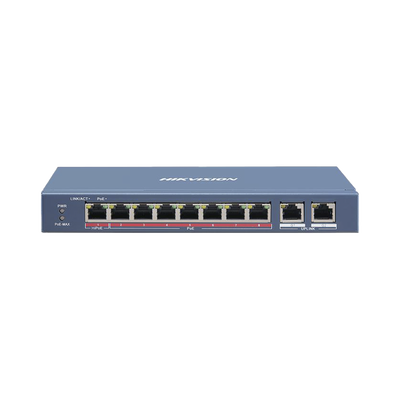 Switch PoE+ / No Administrable / 6 Puertos 10/100 Mbps 802.3 af/at (30 W) / 1 Puerto 10/100 Mbps Hi-PoE (90 W)  / 2 Puertos 1000 Mbps Uplink / Modo Extendido hasta 300 Metros / 110 Watts