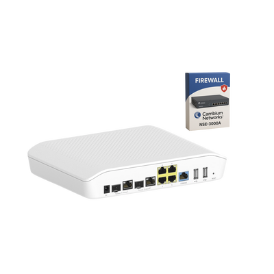 Kit Router/Firewall con licencia incluida NSE-SUB-3000-1 / función SD-WAN NSE3000 / 2 puertos WAN Gigabit + 2 SFP combo / 4 puertos LAN Gigabit / Gestión Unificada de Amenazadas / Administración desde la Nube / Hasta 1,000 dispositivo