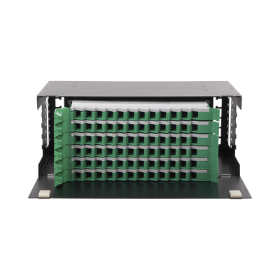 Distribuidor de Fibra Óptica con bandejas deslizables, vacío, 19in, acepta 72 adaptadores "LC Duplex" o "LC Simplex" o 72 "SC" Simplex, 4U