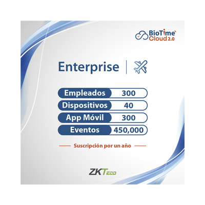 LICENCIA ENTERPRISE BIOTIME CLOUD 2.0  / 300 USUARIOS / 40 DISPOSITIVOS (Licencia Anual)