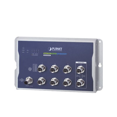 Switch Industrial Tipo Plano, Capa 2, 8 Puertos M12 10/100/1000T, Con Modo Bypass, Carcasa IP40