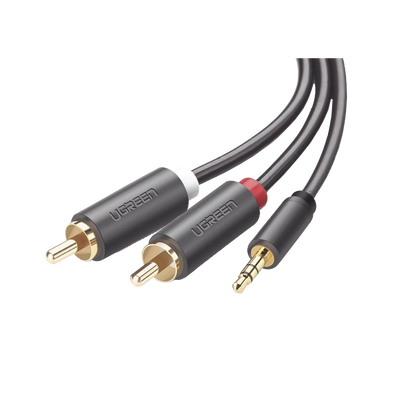 Cable Adaptador de 3.5mm Macho a 2 RCA Macho / 3 Metros / Color Gris / Blindaje Múltiple / ABS / Alta Calidad 