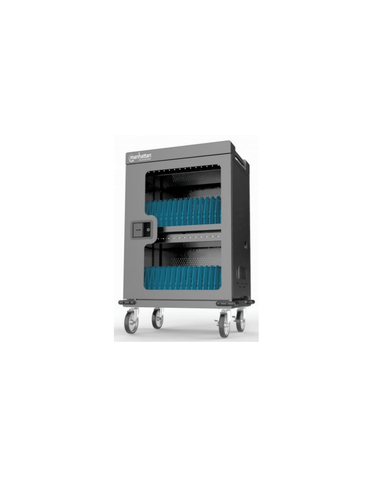 MANHATTAN 102353 - Gabinete de carga con 32 puertos/ Puerta de vidrio / USB-C - 576 W 32 puertos USB-C PD / amplias bahías para Chromebooks, tabletas y teléfonos, hasta 18 W por puerto / con ventilación / carcasa metálica, negro #PROMOMAYO