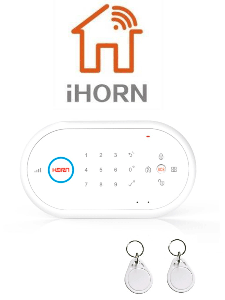 IHORN ND1 - Panel De Alarma Comunicación 2G. 32 Zonas Inalámbricas Incluye Fuente y 2 Llaveros RFID Para armar y desarmar (Verificar Tipo De Comunicación En Su Zona)