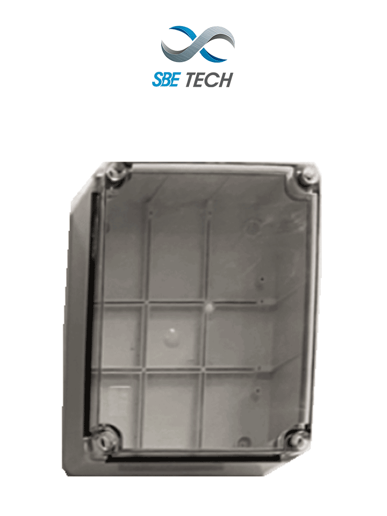 SBE TECH SBE-TR24019090 - Gabinete plástico para exteriores, cubierta transparente, 24x19x9 cm, termoplástico auto extinguible, IP67, alta resistencia al impacto, color gris