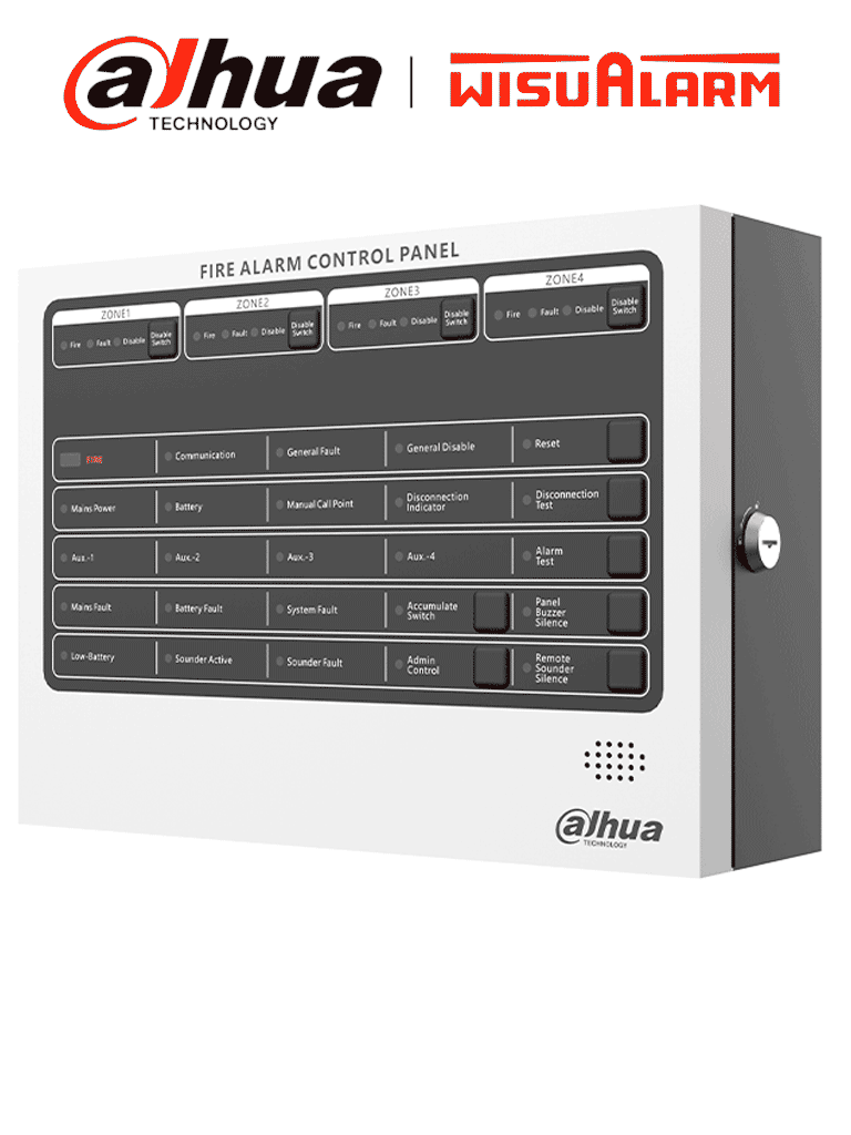 DAHUA WISUALARM HY-C102-4 - Panel de Alarma Contra Incendios/ Convencional de 4 Zonas/ Hasta 32 Detectores por Zona/ 4 Contactos Secos/ Interfaz RS-485/ Ethernet/ Cumple Norma EN54-2,EN54-4/ IP30/ Alimentación 90 V CA a 270 V CA/ #LoNuevo #Wisualarm #W1D