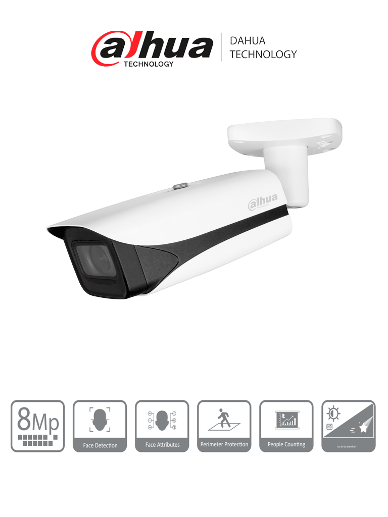 DAHUA DH-IPC-HFW5842E-ZE - Camara IP Bala 4k/ WizMind/ Lente Mot. de 2.7 a 12/ IR de 60 Metros/ SMD 3.0/ Metadatos/ WDR/ Ranura para Micro SD/ ePoE/ IP67 /IK10 /SMD 3./ E&A de Alarma y Audio/ Conteo de Personas/ Detección facial #IMD #MCI2 #IPMC