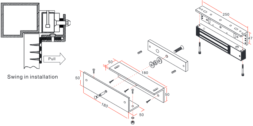 YLI MBK180ZL - Soporte de fijacion de electroiman para puerta con apertura interior de 180 Kg tipo ZL/ Compatible con YM180 - Imagen 2