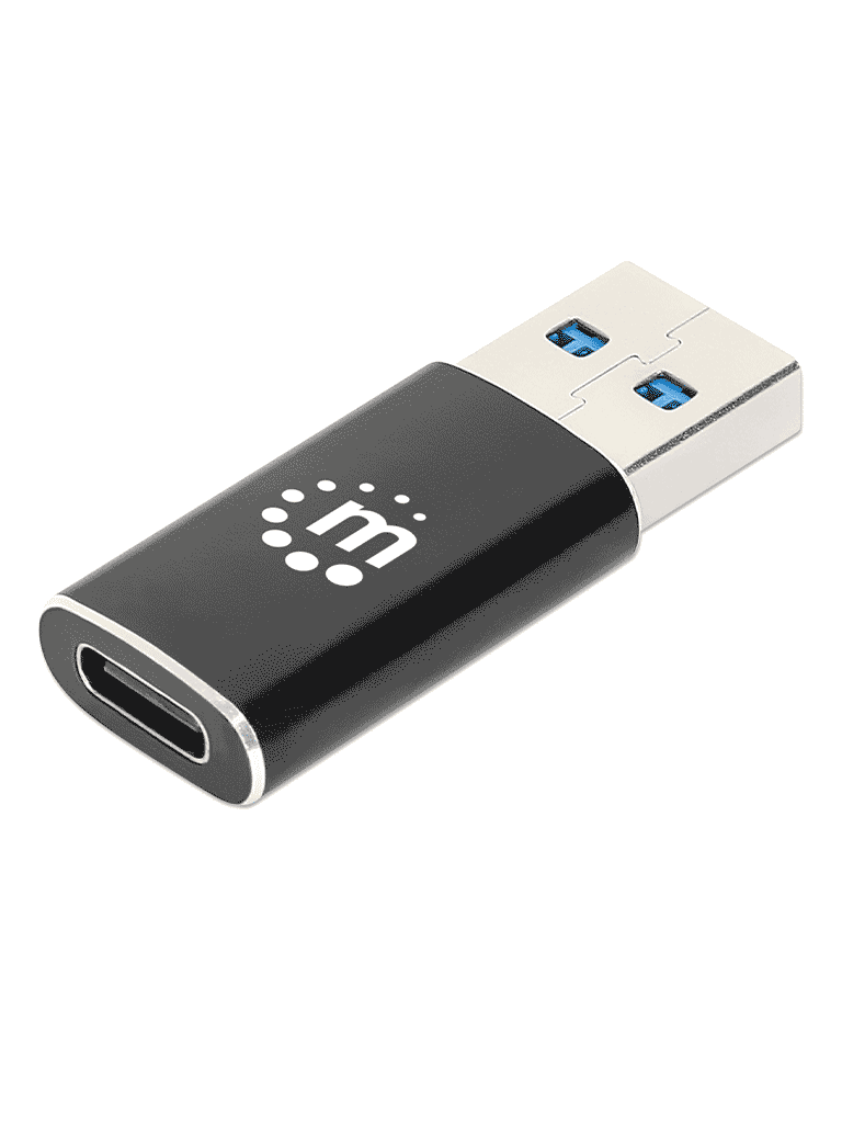 MANHATTAN - 153980 - Adaptador de USB-A a USB-C Gen2 / USB 3.2 Gen 2 Tipo-A Macho a Tipo-C Hembra, 10 Gbps SuperSpeed+ USB, 3 A, Aluminio, Negro