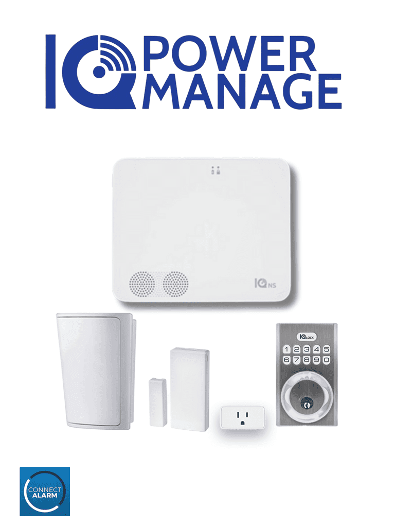 QOLSYS IQ4 NS POWER MANAGE Automation KIT - Paquete que contiene Sistema IQ 4 NS POWER MANAGE, 1 sensor PIR inalámbrico PG9914, 1 sensor magnético inalámbrico PG9303, 1 enchufe inteligente y una cerradura power G #IQPM
