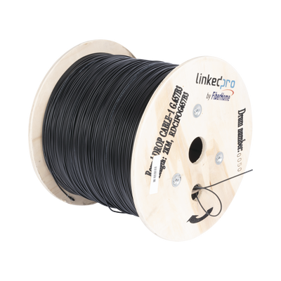 Carrete de 2 km de Fibra Óptica Aérea redonda (Figura 0) G.657B3 tipo Drop, Monomodo, 1 hilo, forro de 3 mm, Span 100 m