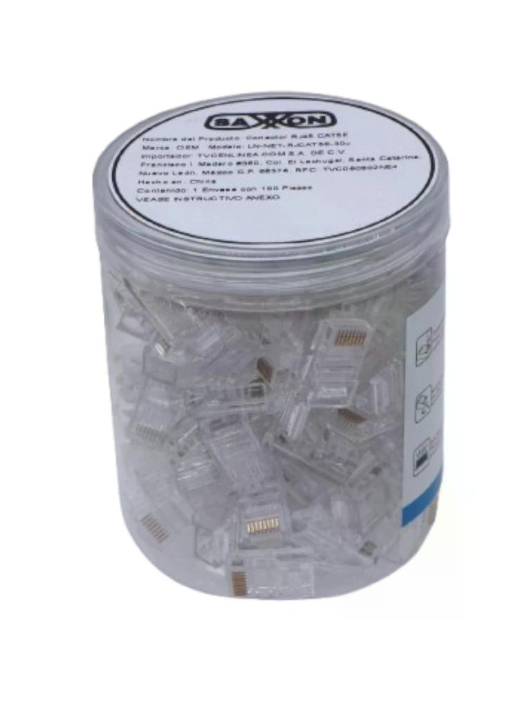 TCE LN-NET-RJCAT5E-30u - Bote con 100 Plugs RJ45 Cat5e, Sin Blindaje, Chapado en Oro 30 Micras, Conector Modular para Redes Ethernet y Cableado Estructurado