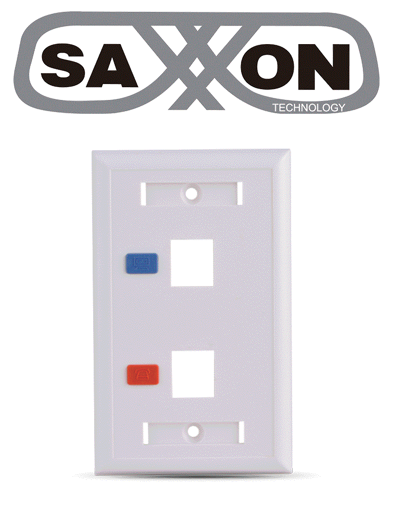 SAXXON A1752E - Placa de pared / Vertical / 2 Puertos tipo keystone / Color blanco / Con etiquetas