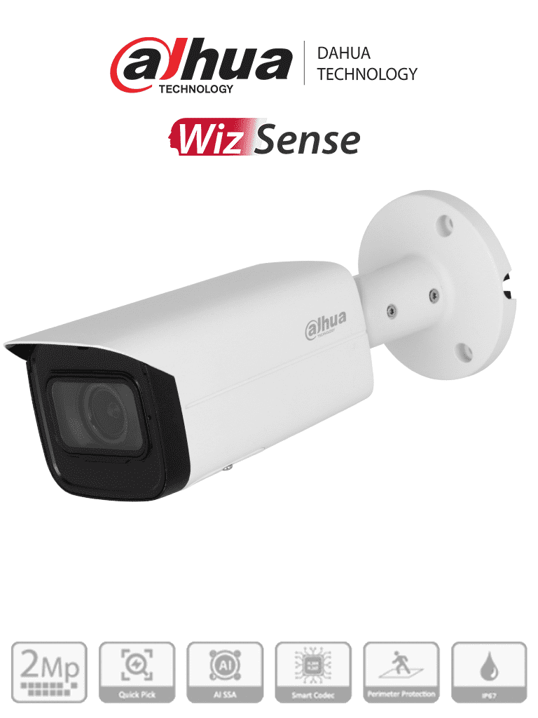 DAHUA IPC-HFW3241T-ZAS-S2 - Cámara IP Bullet de 2MP/WizSense/Lente Motorizado de 2.7 a 13 mm/ IR de 60 Metros/ Micrófono Integrado/ IA/ SMD 4.0/ AI SSA/ QuickPick/ E&S de Alarma y Audio/ IP67/ PoE/Ranura para Micro SD#DAHQ1M #D50 #IMD #DA5 #MCI2 #IPMC