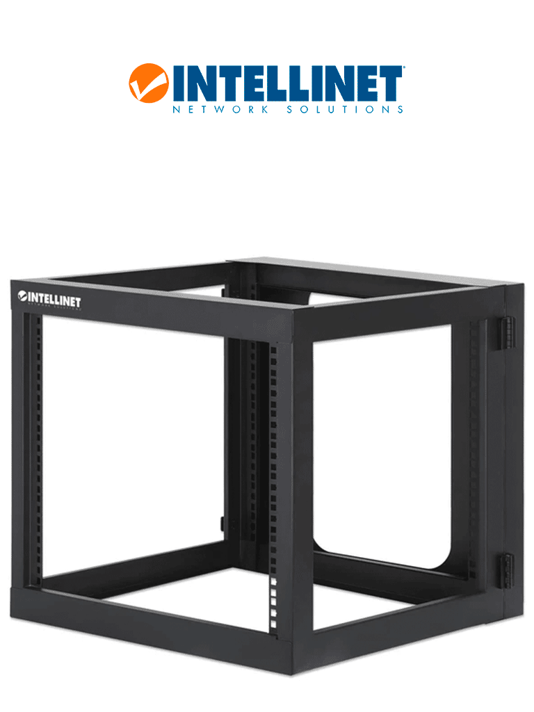 INTELLINET 716048 - Rack abierto de 19" para montaje en pared, 4 postes, 9U, marco abatible, 60 cm de profundidad, ensamblado, de color negro