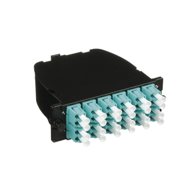 Casete OptiCom® de Fibra Óptica Multimodo OM3, Con 2 Conectores MPO a 12 LC Duplex, Polaridad Método A, Pérdida de Inserción Estándar 