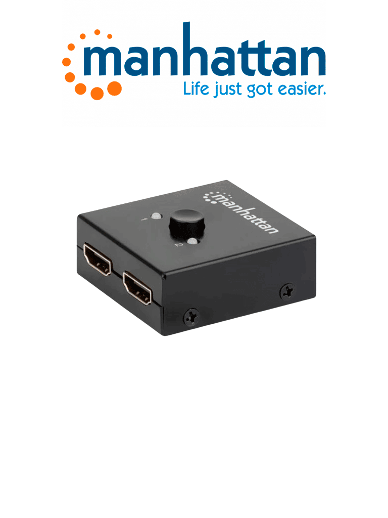 MANHATTAN 207850  - Switch bidireccional HDMI 4K de 2 puertos / Color negro / Selección manual / Pasivo / No requiere alimentación /  (Sobre Pedido) 