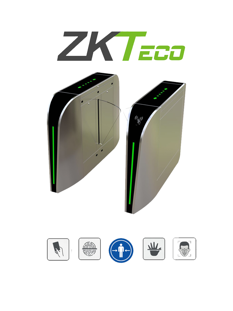  ZKTECO FBL300 - Barrera Peatonal Tipo Flap Bidirecc. / 2 Chasis Acero SUS304// Aleta de Acrílico/ 110V/ 35 Personas x Min/ Carril 60 cm/ Exterior Protegido/ 2 millones de Ciclos/ 5 pares de Infrarrojos / No cuenta con Lectores y Panel