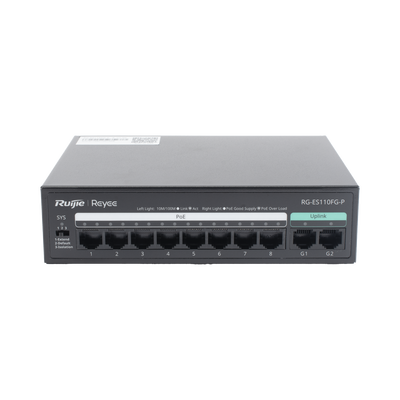 Switch PoE no administrado de 2 puertos Gigabit y 8 puertos 10/100 Mbps