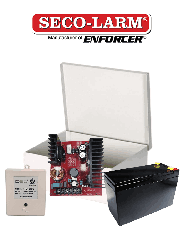 Seco-Larm Kit Fuente De Poder 7 - Kit De Poder Contiene 1 Fuente De Poder De 7 Amp, Bateria De Respaldo 7 amperes, Transformador Y Gabinete 