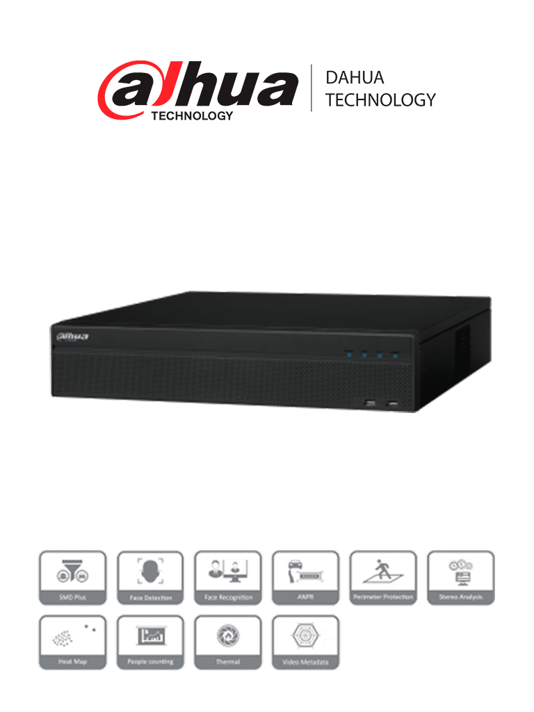 DAHUA NVR5832-16P-4KS2E - NVR 32 Canales IP 4K/ H265+/ Rendimiento 320 Mbps/ 16 Puertos Poe en Total/ 8 Puertos Soportan ePoE/ 2 HDMI/ 8 Puertos SATA/ DEWARPING/   