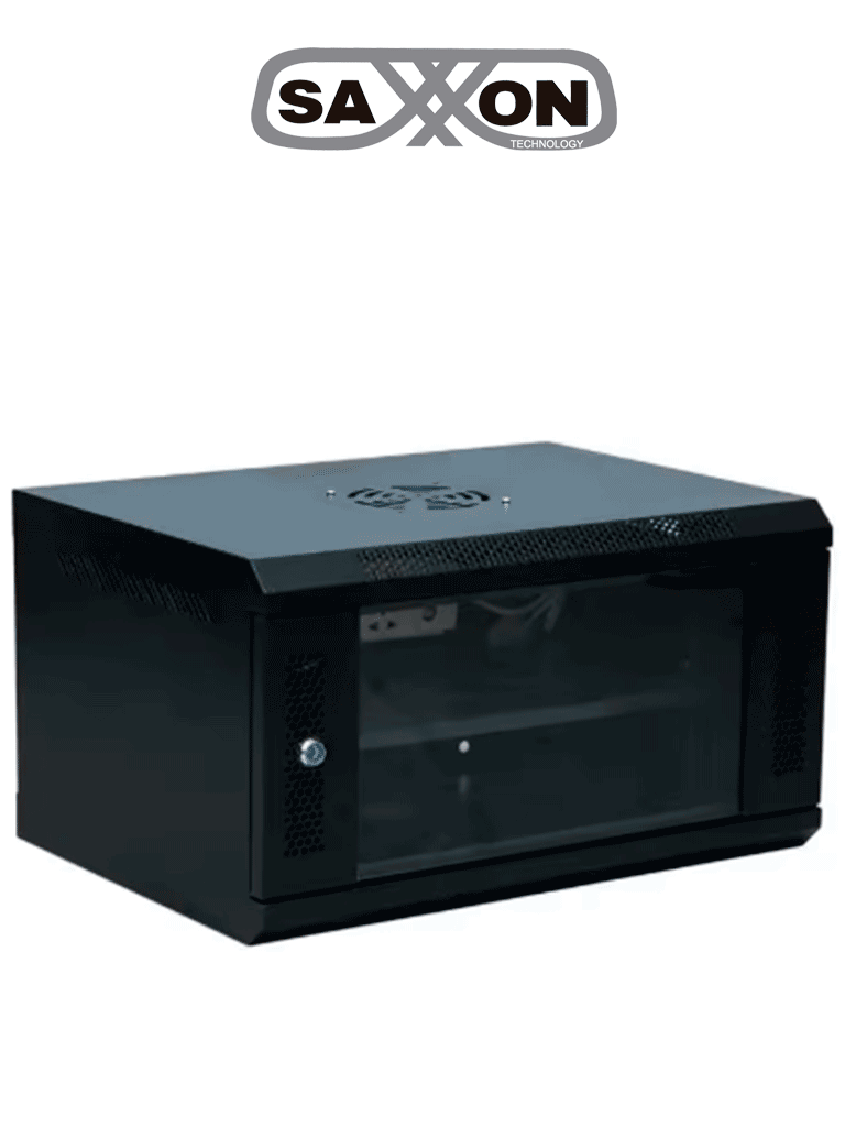 SAXXON SXR6U5406A - Gabinete de Pared Negro / 6UR / Puerta de Vidrio Templado / Dimensiones útiles: Alto 37 x ancho 53 x profundidad 40 cm #SXNDESCUENTO#NUEVO1M