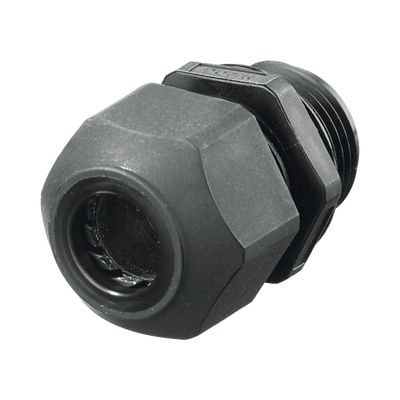 Conector de cable, estilo europeo para conductores de 0.18" a .31", para conduit 3/8", negro.