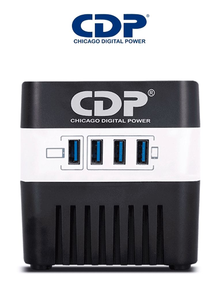 CDP RU-AVR604- Regulador de Voltaje / Supresión de Picos / 600VA / 300W / 4 Puertos USB para Carga de 2.1A Max / 4 Salidas Reguladas / Indicadores Led / Diseño Compacto #PROMOCDP