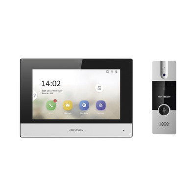 Kit de Videoportero Analógico de Plastico / IP a 4 Hilos con Función de Llamada a App Hik-Connect / Monitor se Conecta a Internet por Cable o WiFi y por 4 Hilos al Frente de Calle / Expandible a Mas Equipos 